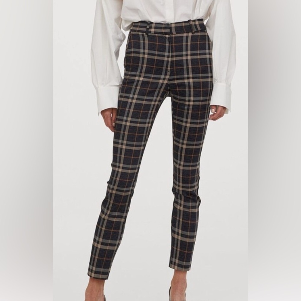 H&M Black and Brown Plaid Straight Leg Pants